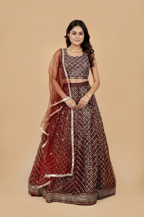 Maroon Sequin Lehenga with Net Dupatta