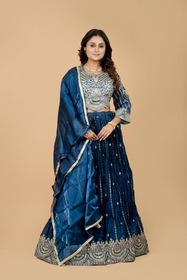 Navy Blue Embroidered Lehenga Choli with Dupatta