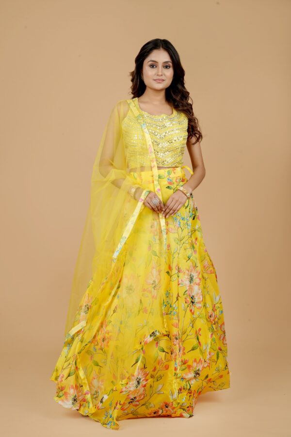Yellow Floral Lehenga Set with Sequin Blouse