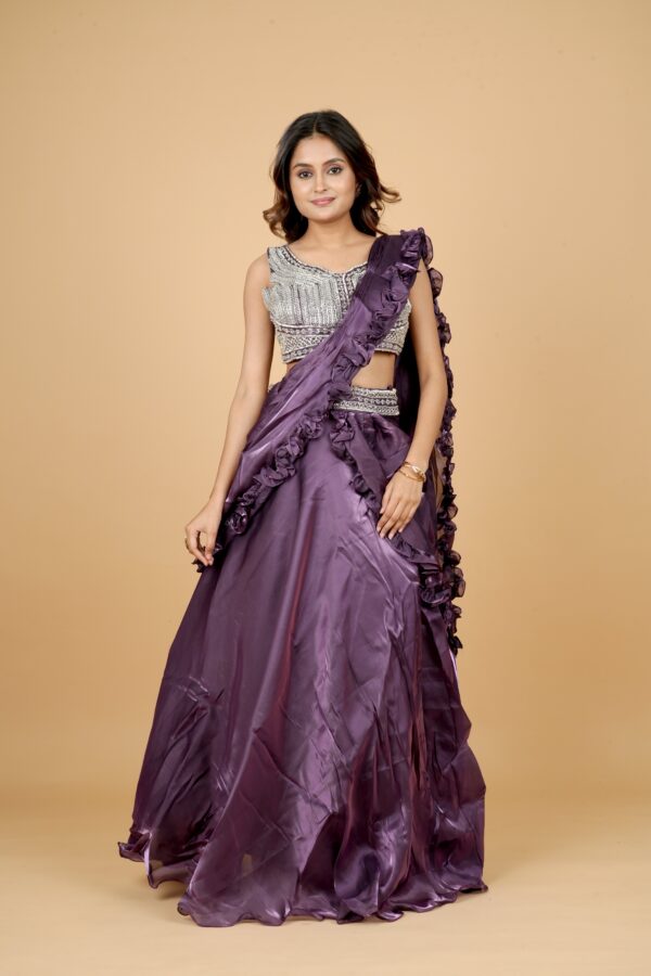 Purple Ruffle Saree with Sequin Blouse