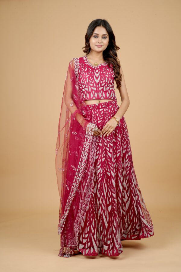 Maroon Sequin Lehenga with Net Dupatta