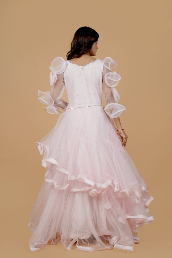 Pink Ruffle Gown with Sequin Embellished Bodice - Image 5