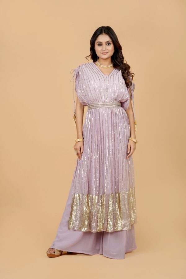 Lavender Sequin Gown with Palazzo Pants - Image 2