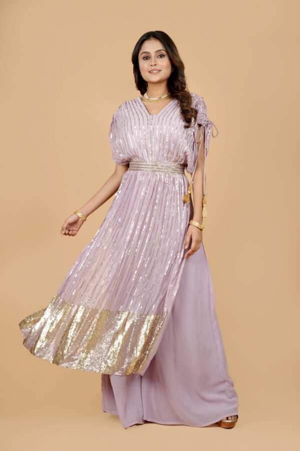 Lavender Sequin Gown with Palazzo Pants - Image 3