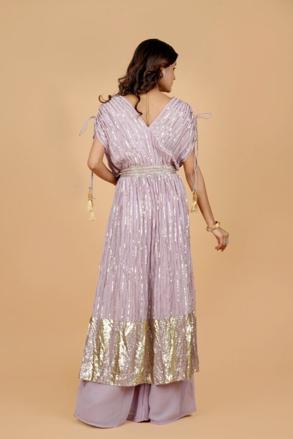 Lavender Sequin Gown with Palazzo Pants - Image 5