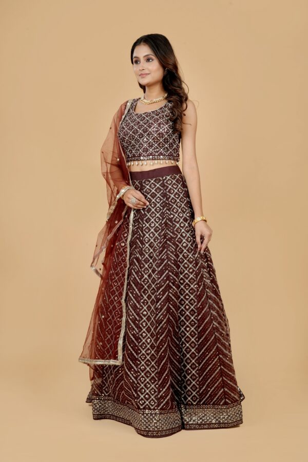 Maroon Sequin Lehenga with Net Dupatta - Image 2