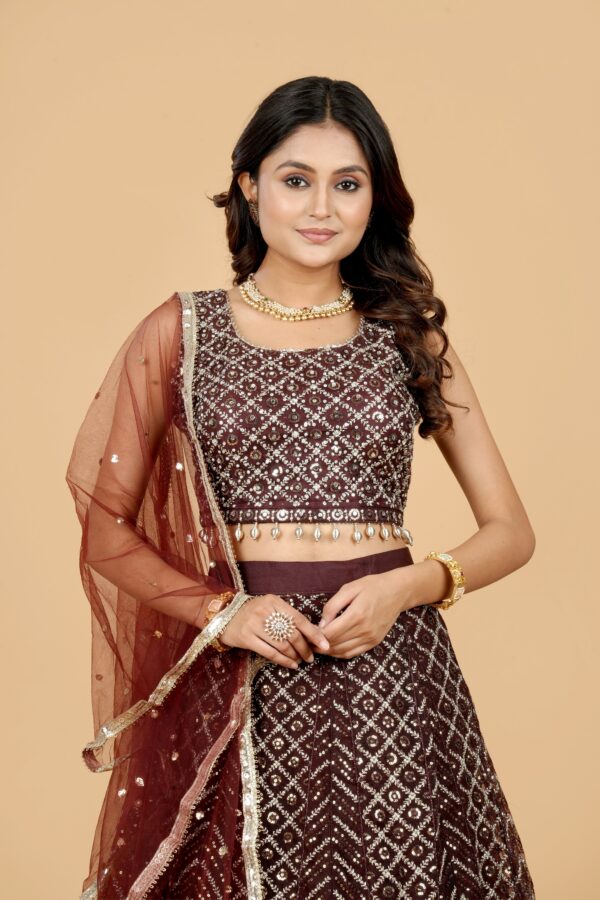 Maroon Sequin Lehenga with Net Dupatta - Image 4