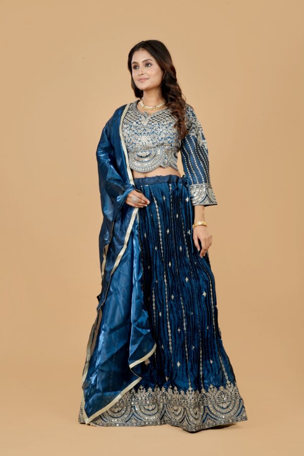 Navy Blue Embroidered Lehenga Choli with Dupatta - Image 2