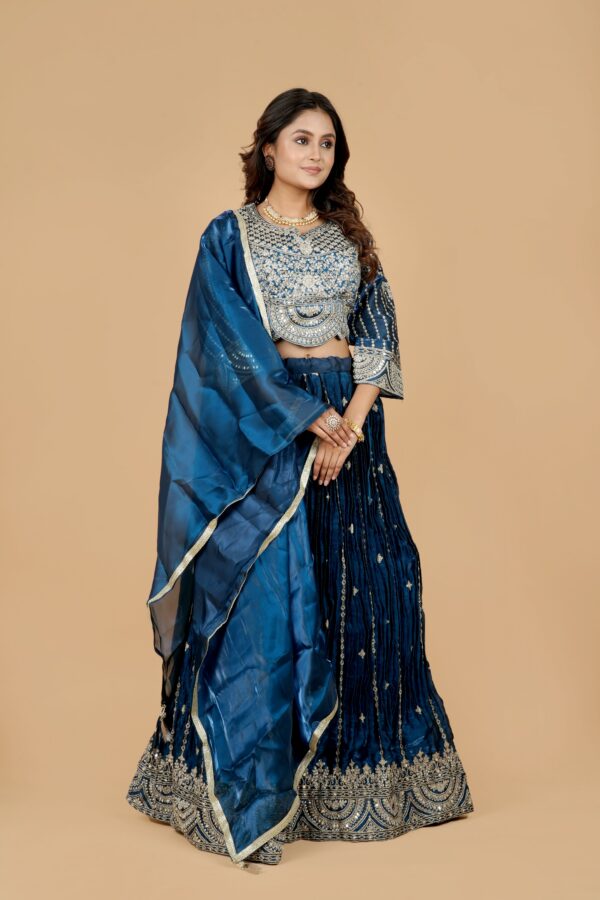 Navy Blue Embroidered Lehenga Choli with Dupatta - Image 3