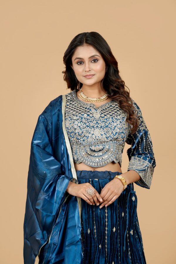 Navy Blue Embroidered Lehenga Choli with Dupatta - Image 4