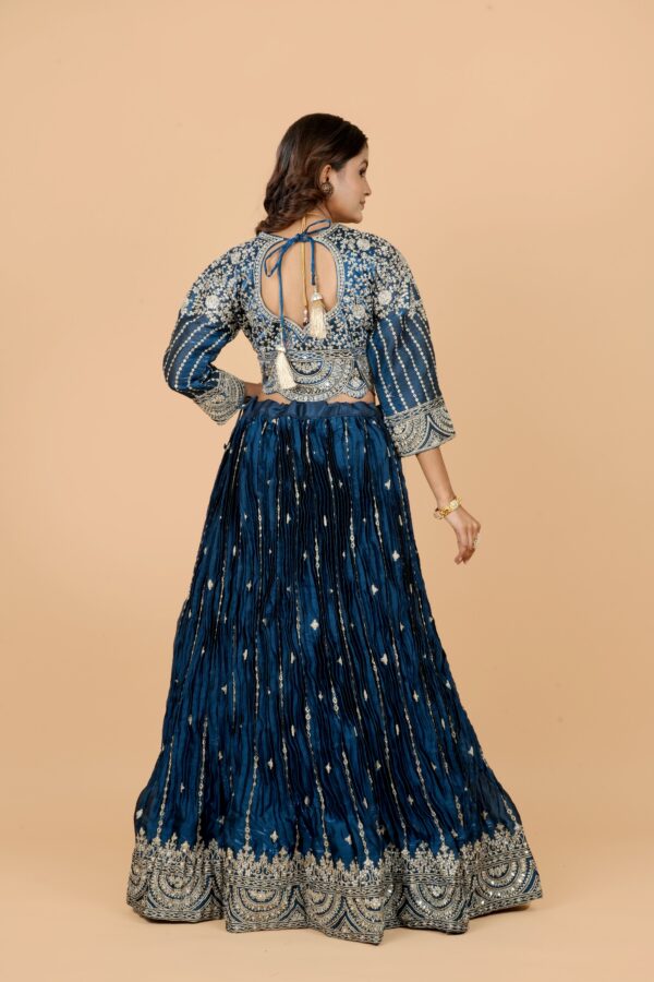 Navy Blue Embroidered Lehenga Choli with Dupatta - Image 5