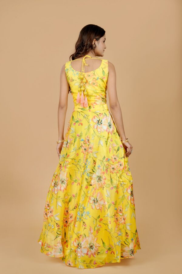 Yellow Floral Lehenga Set with Sequin Blouse - Image 5