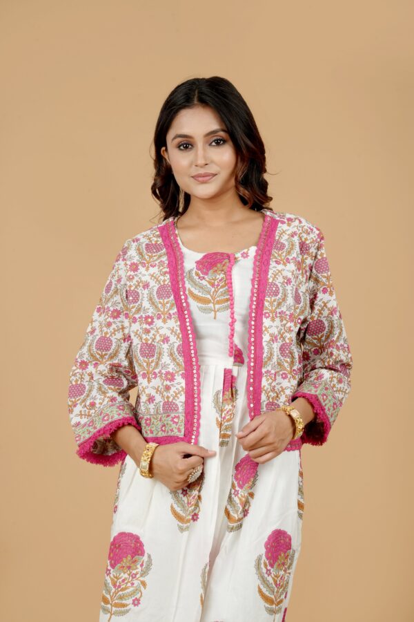 White Printed Kurta with Jacket & Pants - Image 3