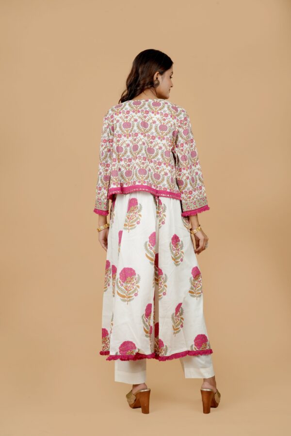 White Printed Kurta with Jacket & Pants - Image 4