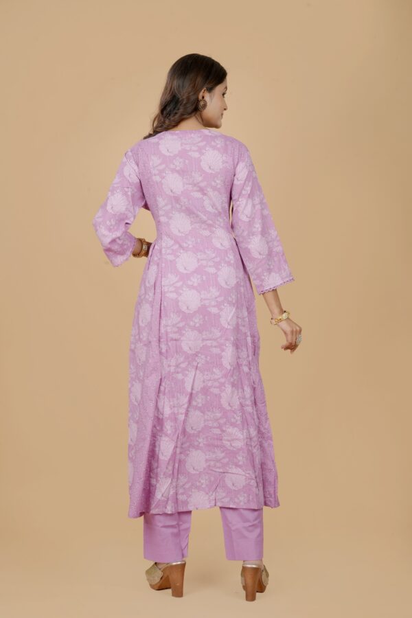 Lavender Floral Kurta with Pants & Dupatta Set - Image 5