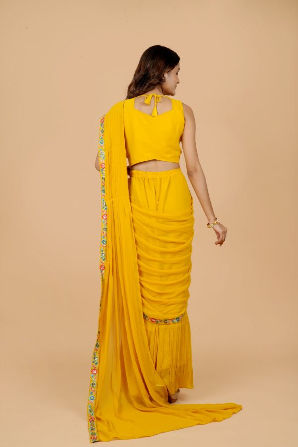 Yellow Embroidered Saree with Embellished Blouse - Image 5