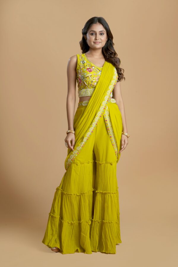 Chartreuse Sharara Set with Ruffle Detail - Image 2