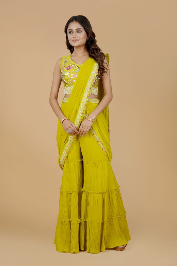 Chartreuse Sharara Set with Ruffle Detail - Image 3