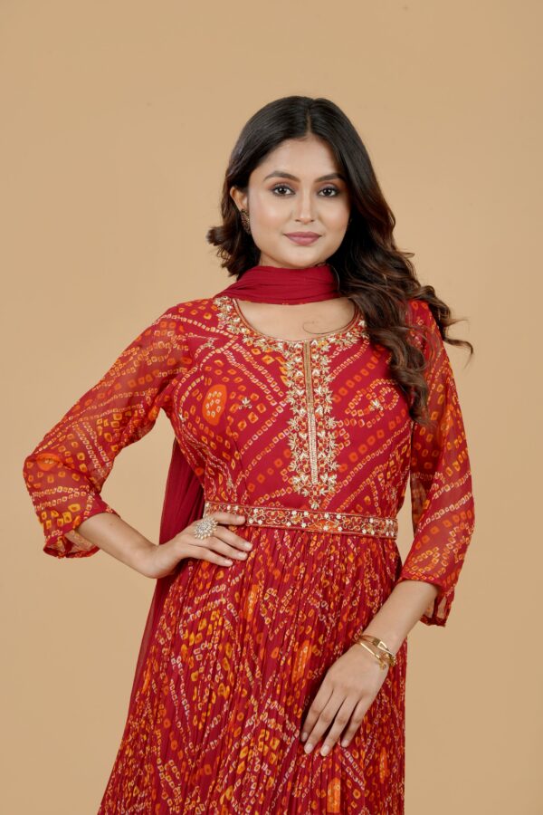 Red Printed Anarkali Gown with Dupatta - Image 4