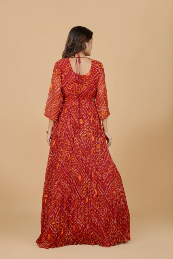 Red Printed Anarkali Gown with Dupatta - Image 5