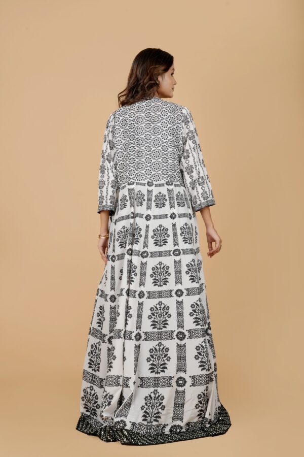 Black & White Crop Top with Palazzo & Printed Cape - Image 2