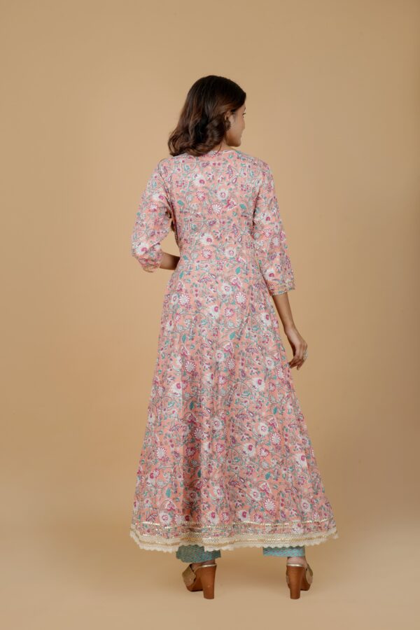 Peach Floral Anarkali Kurta with Dupatta & Pants Set - Image 5