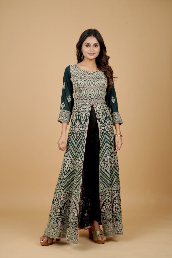 Emerald Green Embroidered Lehenga Set - Image 2