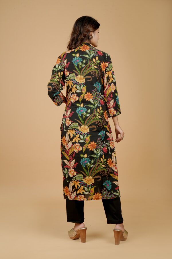 Black Floral Print Kurti Set with Pants - Image 2