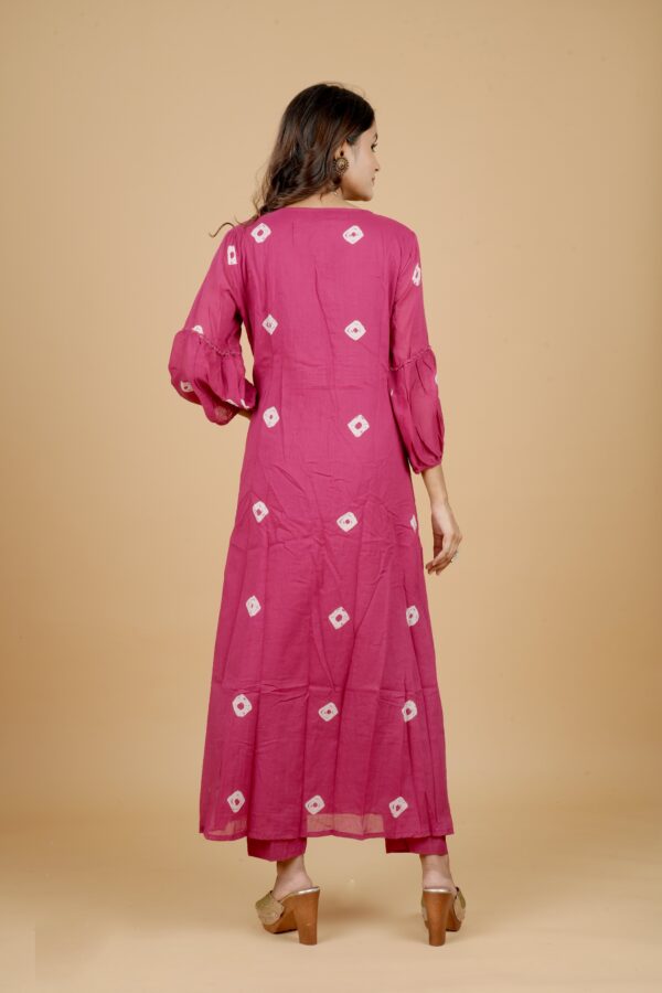 Pink Tie-Dye Kurti Pant Set with Embroidery - Image 2