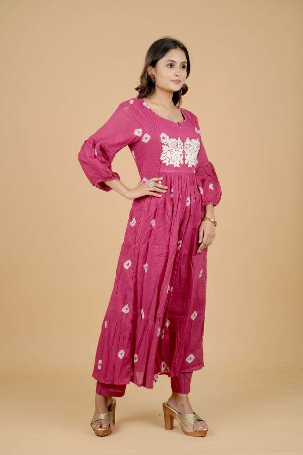 Pink Tie-Dye Kurti Pant Set with Embroidery - Image 4