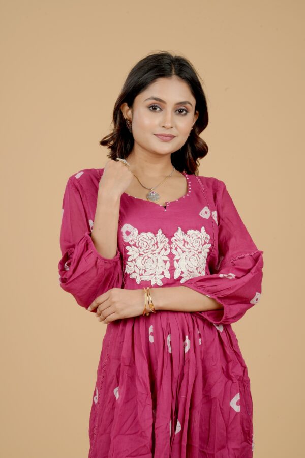 Pink Tie-Dye Kurti Pant Set with Embroidery - Image 5