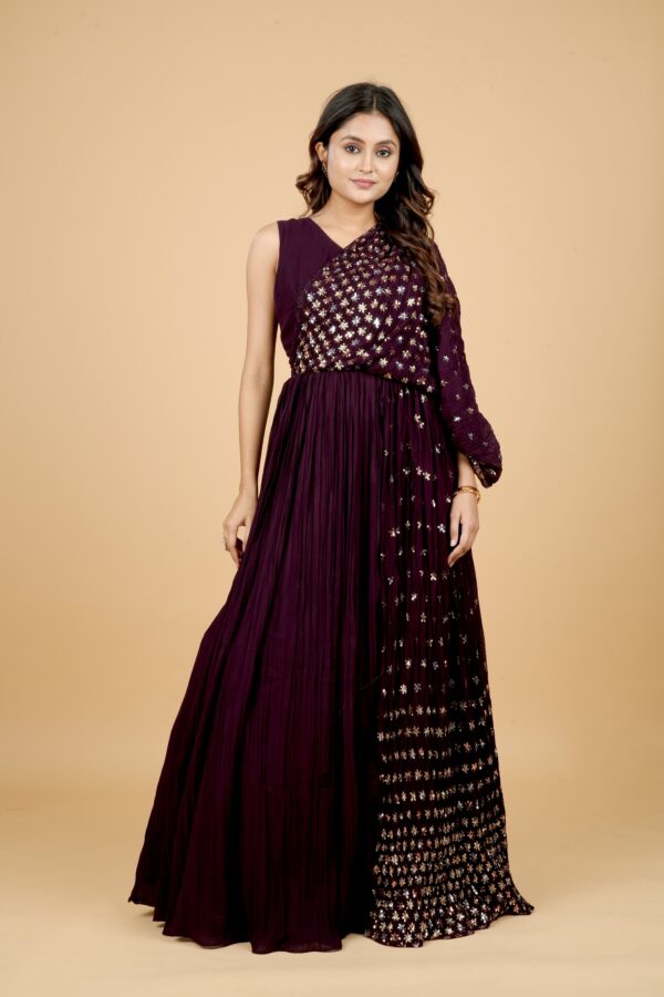 Purple Gown with Sequin Sleeve Detail - Image 2