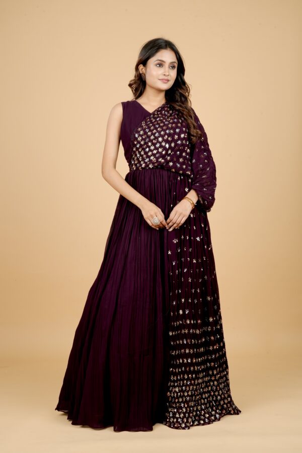 Purple Gown with Sequin Sleeve Detail - Image 3