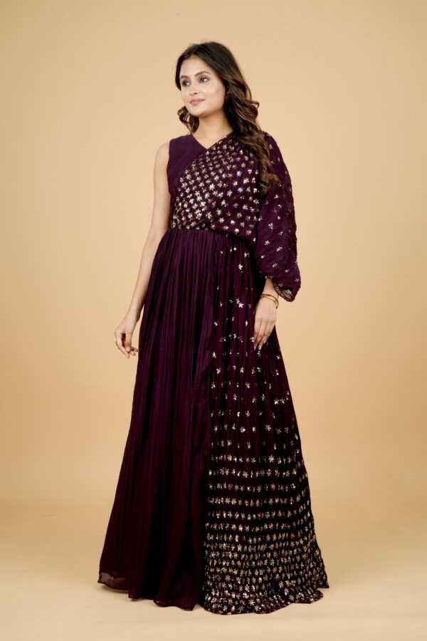 Purple Gown with Sequin Sleeve Detail - Image 4