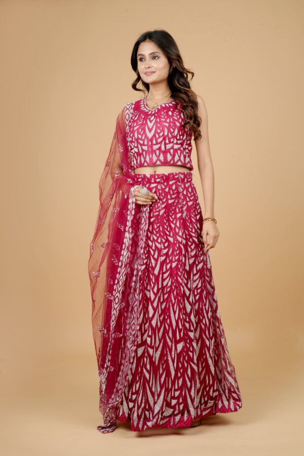 Maroon Sequin Lehenga with Net Dupatta - Image 2