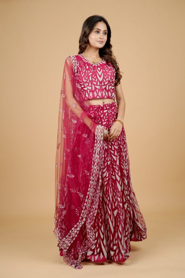 Maroon Sequin Lehenga with Net Dupatta - Image 3