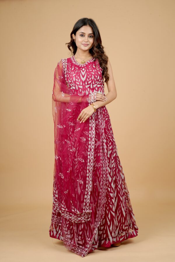 Maroon Sequin Lehenga with Net Dupatta - Image 4