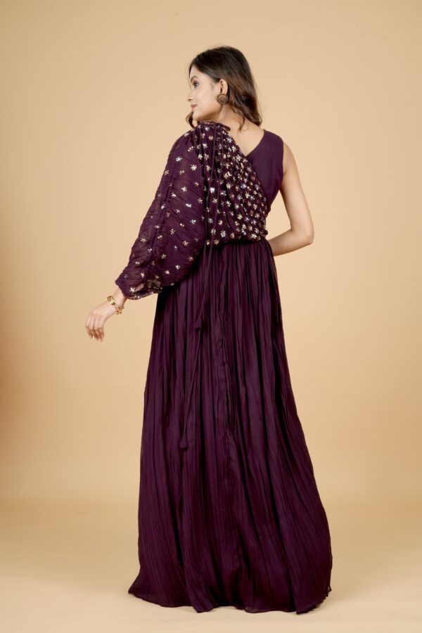 Purple Gown with Sequin Sleeve Detail