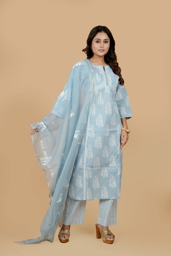 Light Blue Printed Kurta with Pants & Dupatta