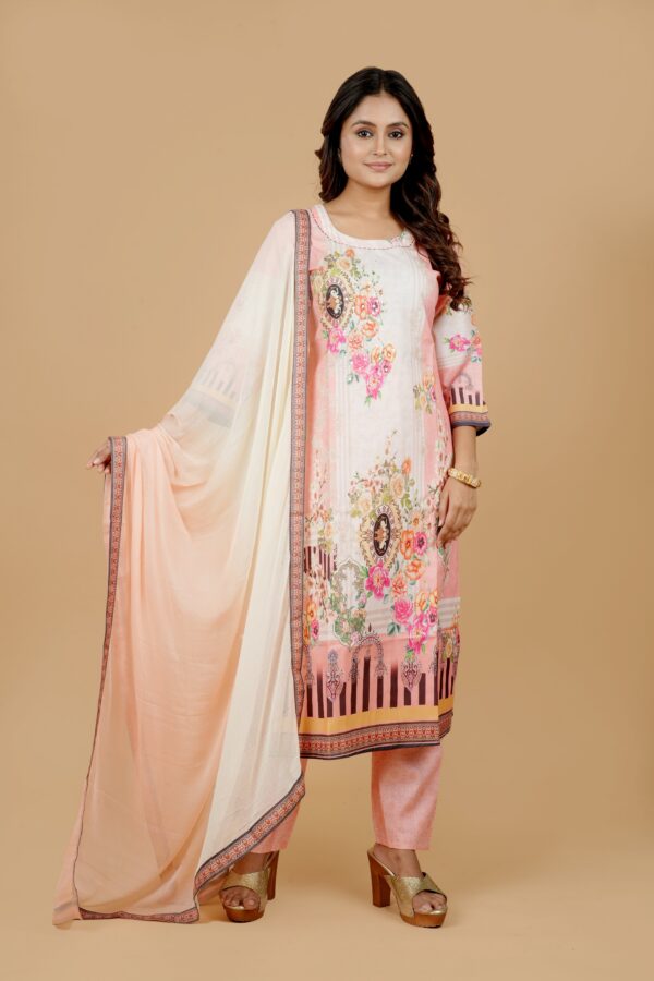 Pink Floral Print Kurti with Pants & Dupatta