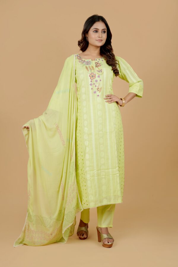 Lime Green Embroidered Kurti Pant Set with Dupatta