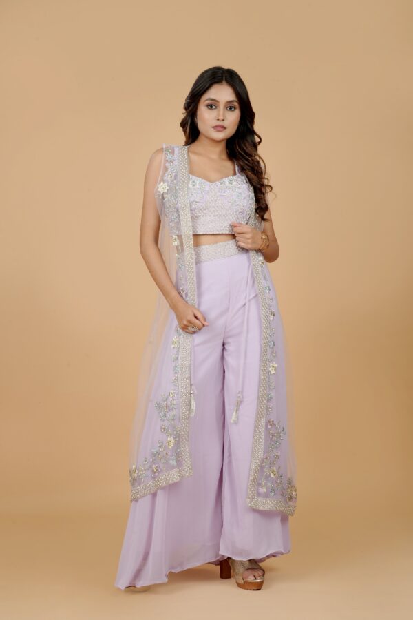 Lavender Embroidered Sharara Set with Jacket