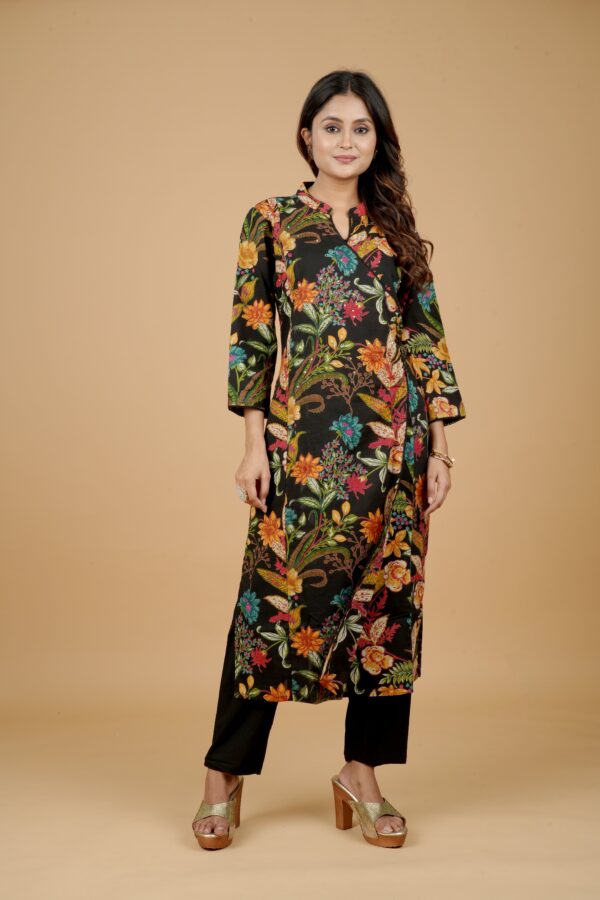 Black Floral Print Kurti Set with Pants