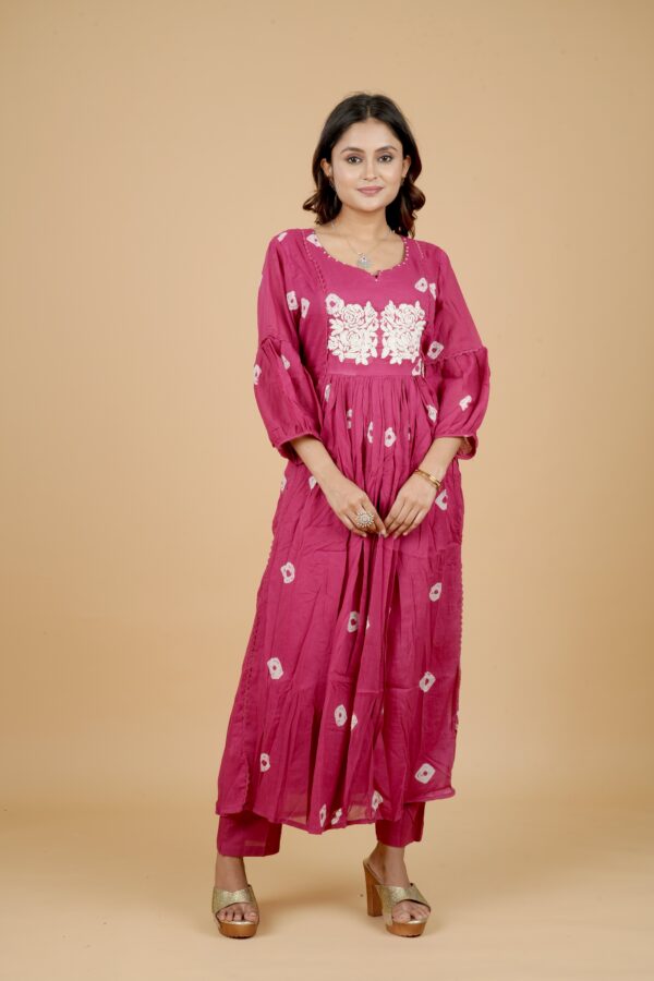 Pink Tie-Dye Kurti Pant Set with Embroidery