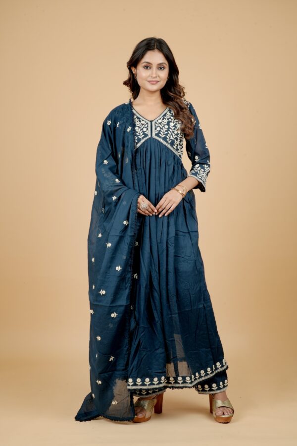 Navy Blue Embroidered Kurta Set with Dupatta