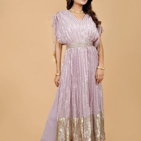 Lavender Sequin Gown with Palazzo Pants