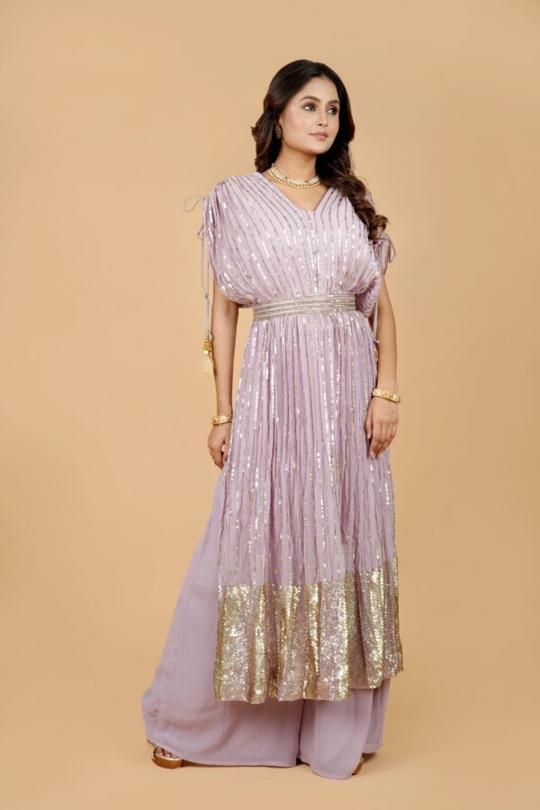 Lavender Sequin Gown with Palazzo Pants