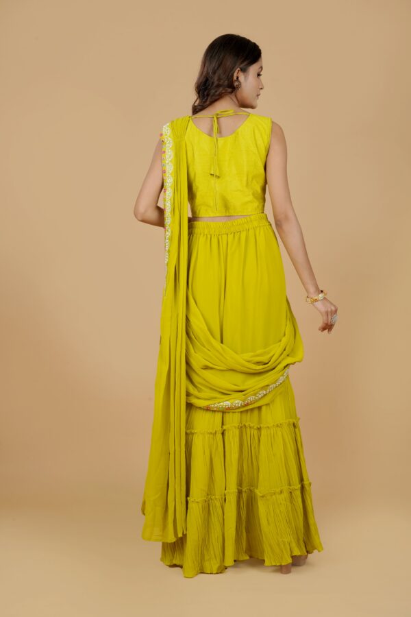 Chartreuse Sharara Set with Ruffle Detail - Image 6