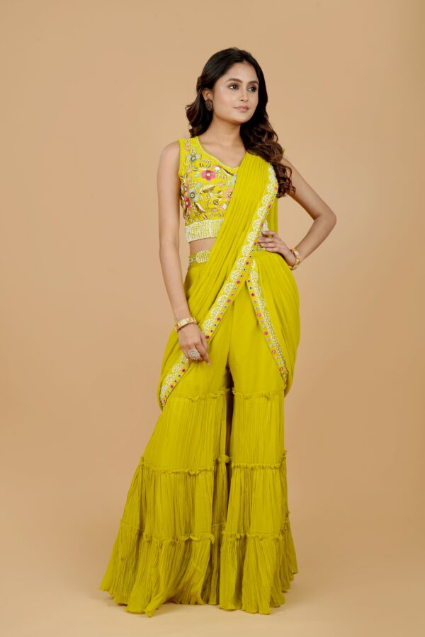 Chartreuse Sharara Set with Ruffle Detail