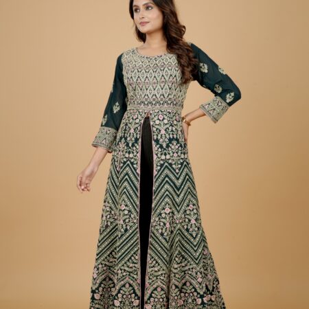 Green Embroidered Anarkali Gown with Pants